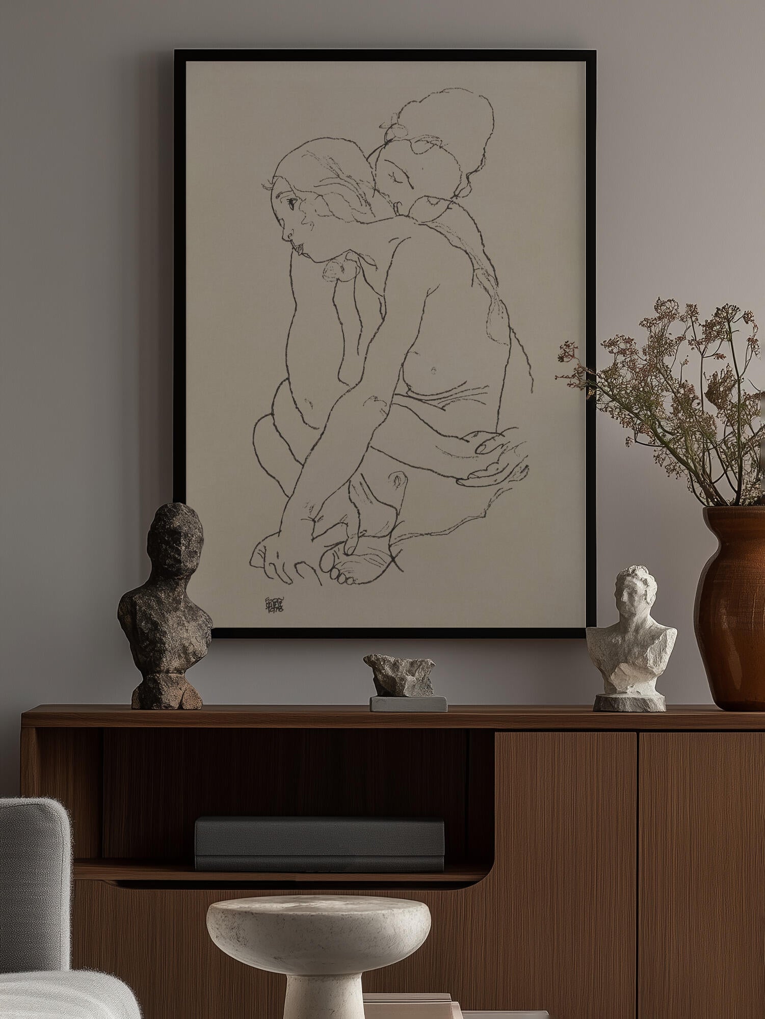 Woman and Girl Embracing 1918
