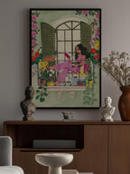 Woman reads on balcony