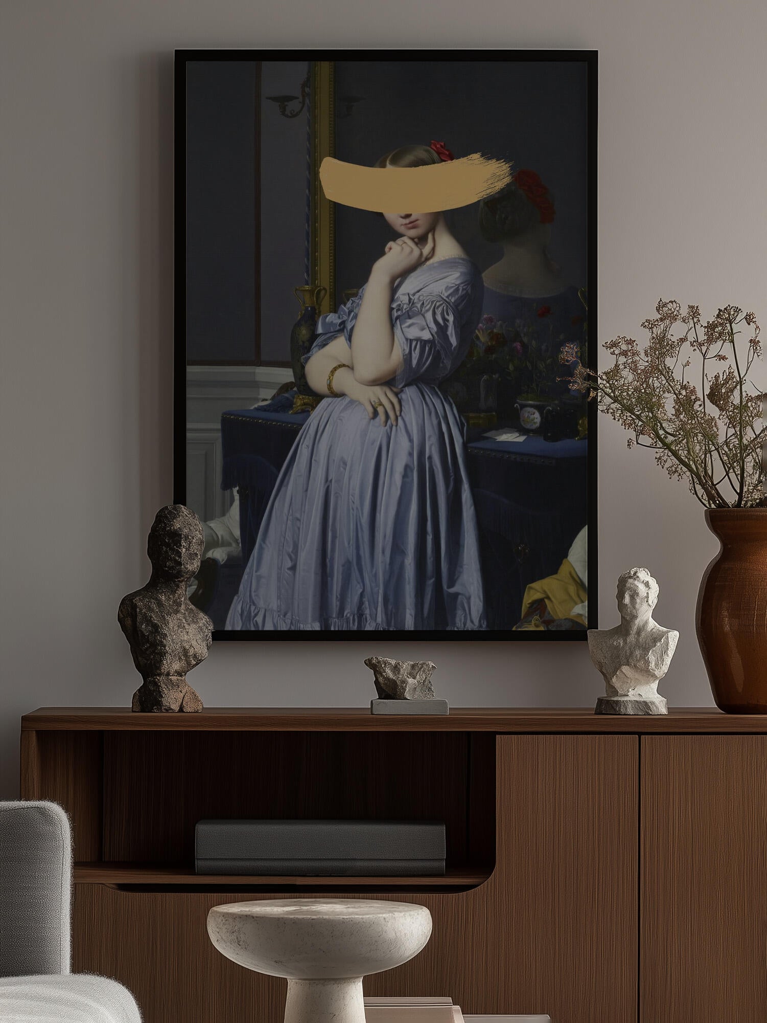 Classic Oil Painting and Yellow Splash