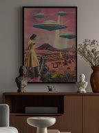 Desert Landscape With UFOs Hovering