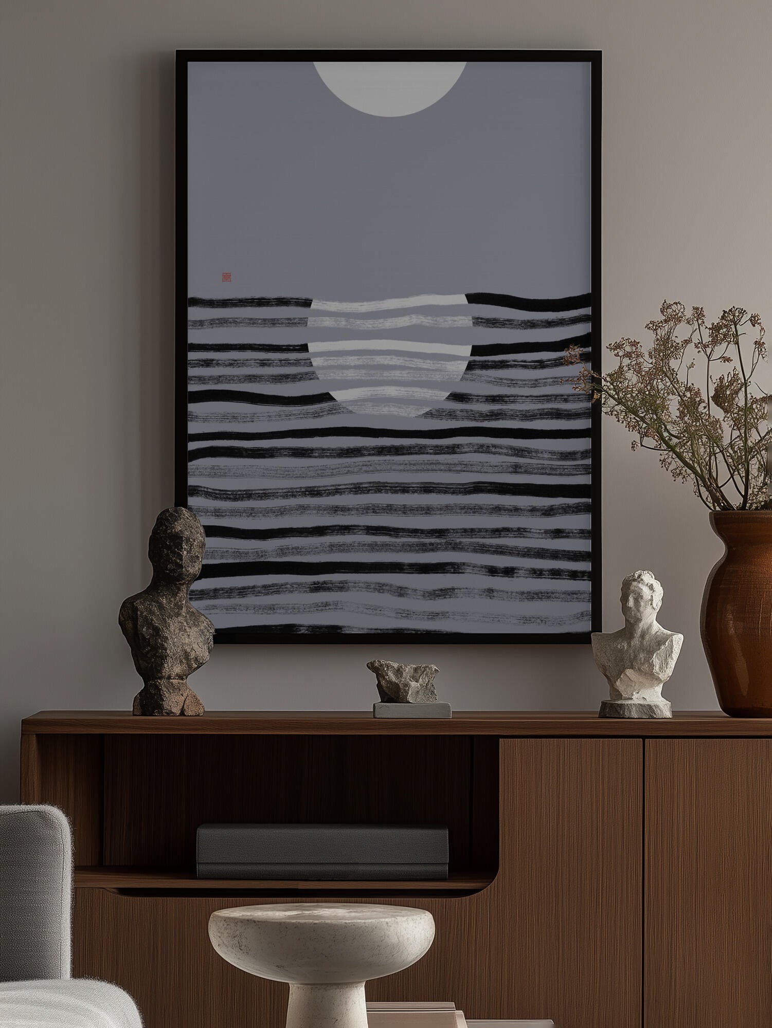 Minimalist Moon Ocean Scene