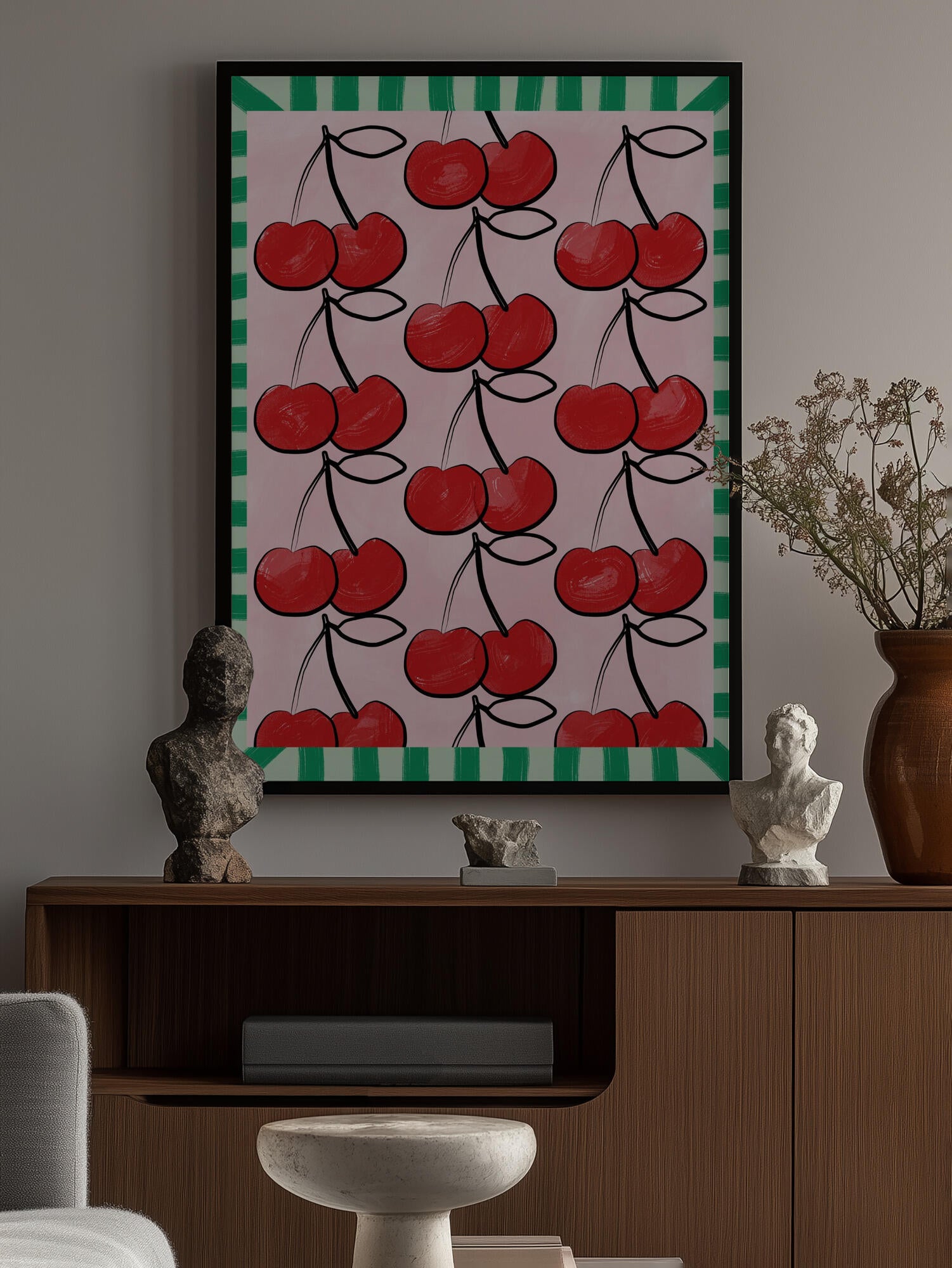Red Cherries on a Pink