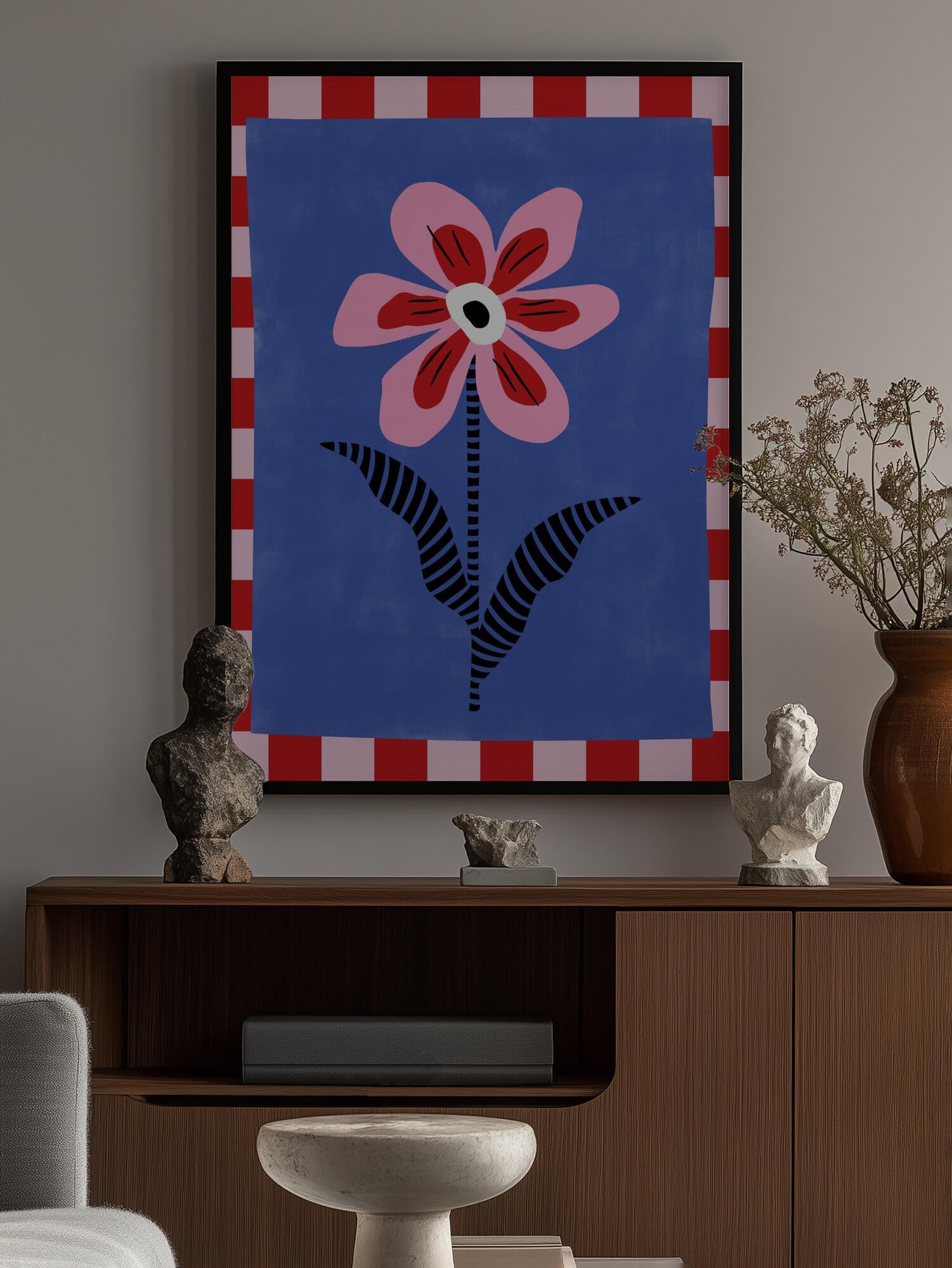 Flower with Pink Petals and Striped Leaves