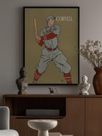 Vintage Drawing of a Baseball Player Holding a Bat
