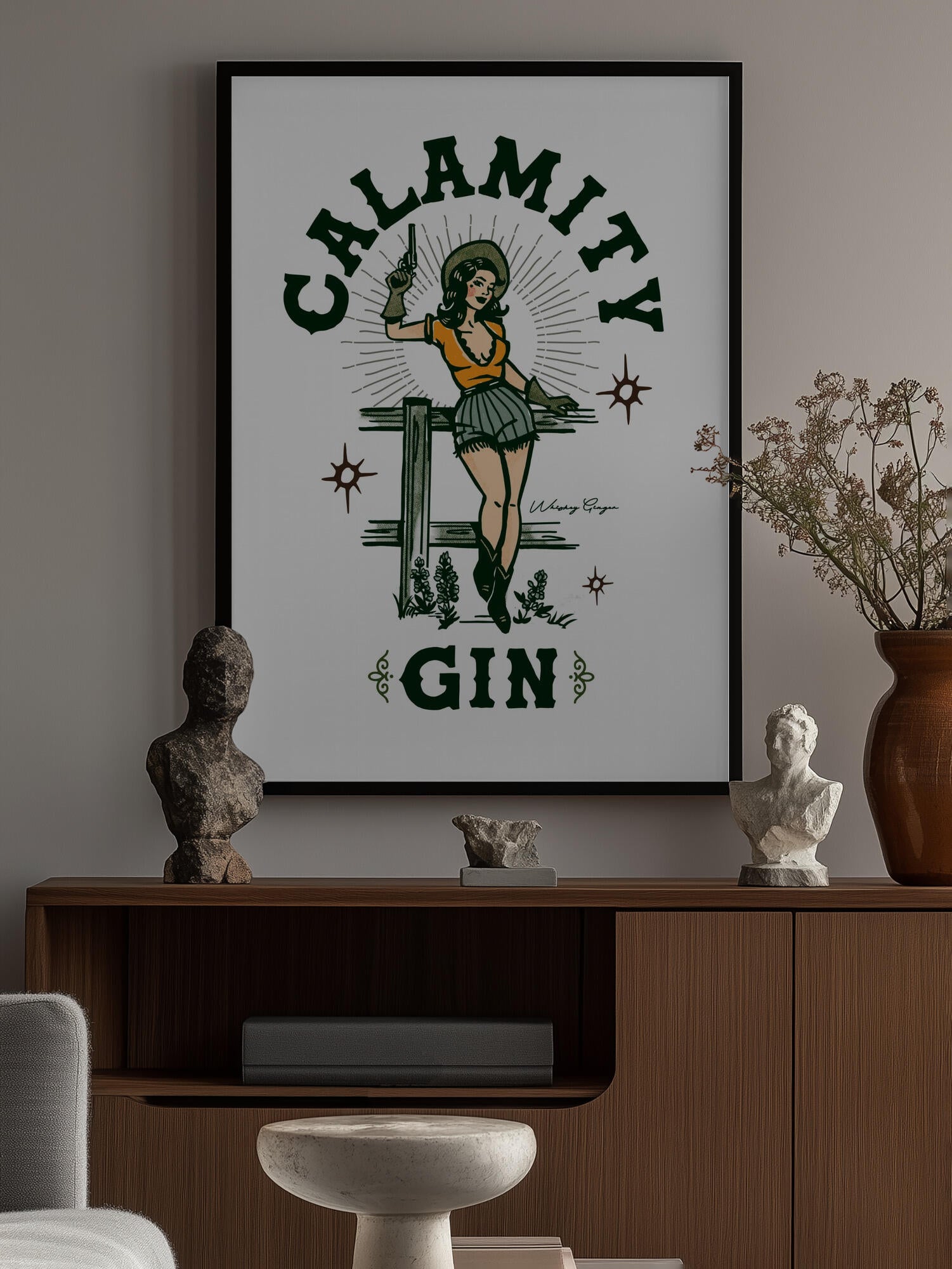 Calamity Gin Funny Retro Western Cowgirl Art
