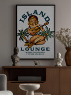 Island Lounge Tropical Pin Up Girl Playing Guitar