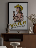 Watch Your Tongue Badass Pin-Up Cowgirl &amp; Rattlesnake