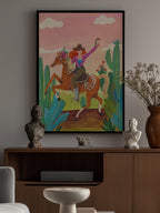 Cowgirl on horse in the desert