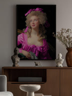 Woman in a Vibrant Pink Gown and Ribbon