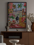 Cat in front of window in Paris bright colours