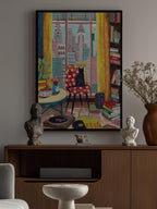 Cat in front of window in New York bright colours