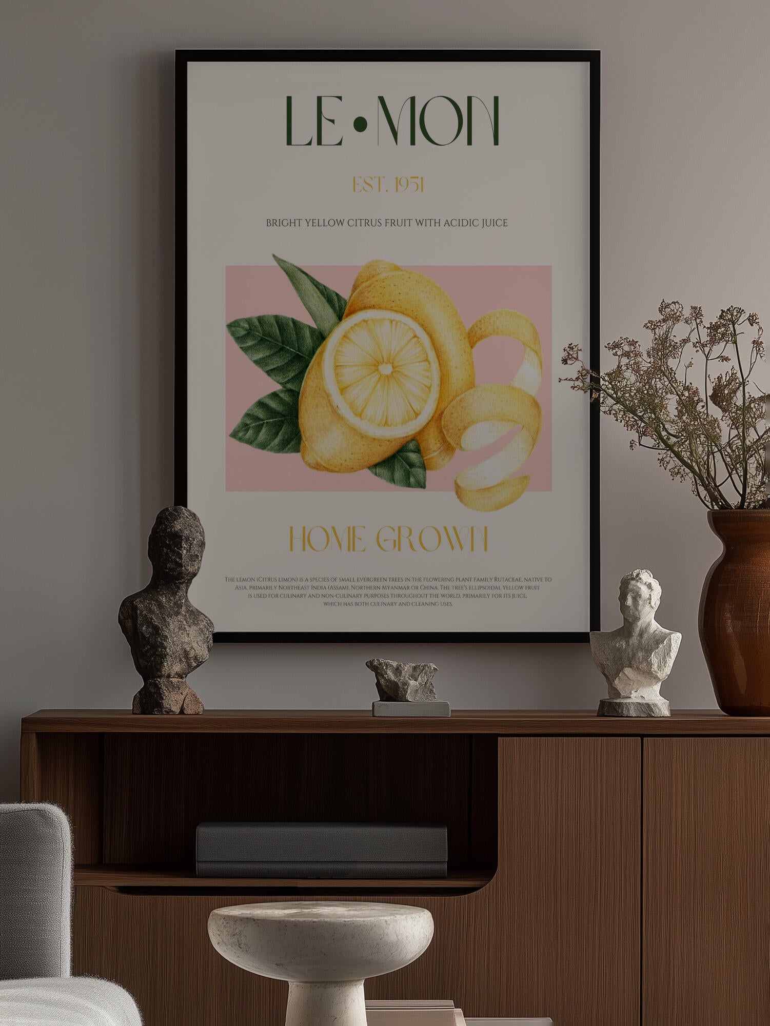 Vintage Style Sliced Lemon With Leaves