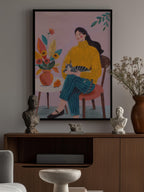 Woman with Cat and Autumn Bouquet