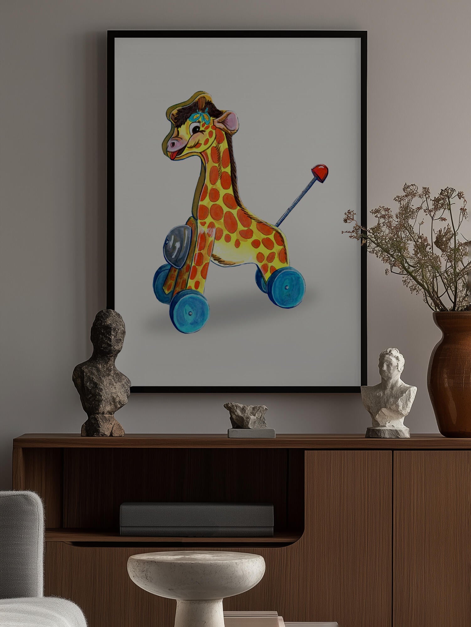 Wooden Giraffe Retro Toy By Renee Machan