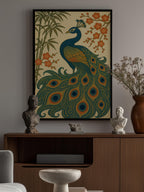 Ukiyo E Style Japanese Peacock With Bamboo and Blossom