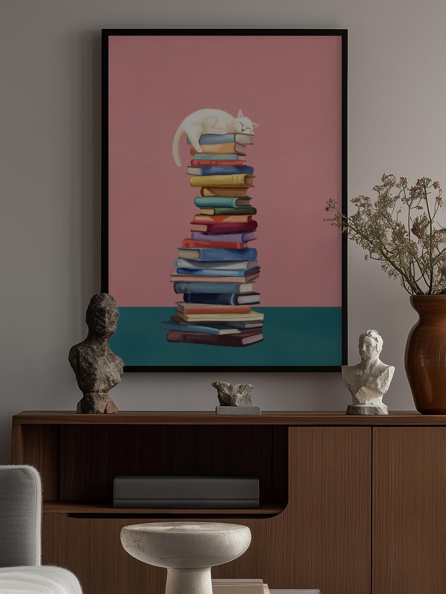 Cozy Cat on Colorful Books