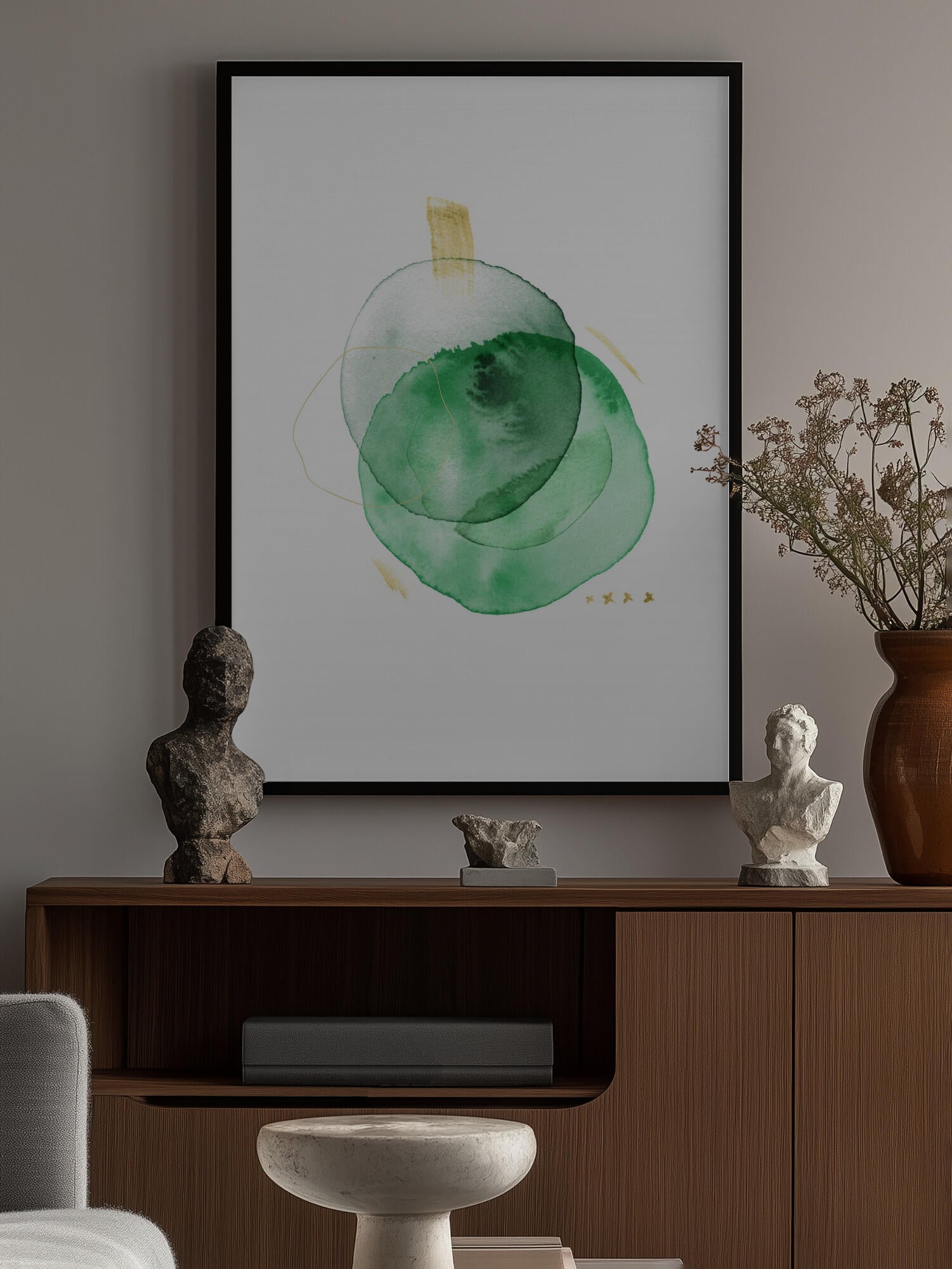 Watercolor Green Gold Abstract