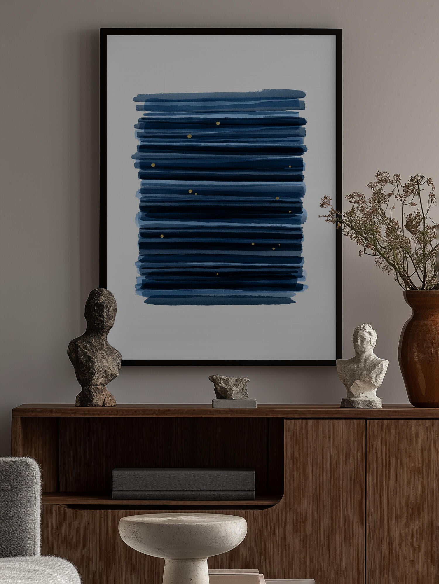 Midnight Blue Gold Strokes