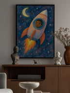 Child rocket flying through space