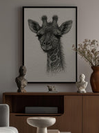 Thread portrait baby giraffe on handmade paper