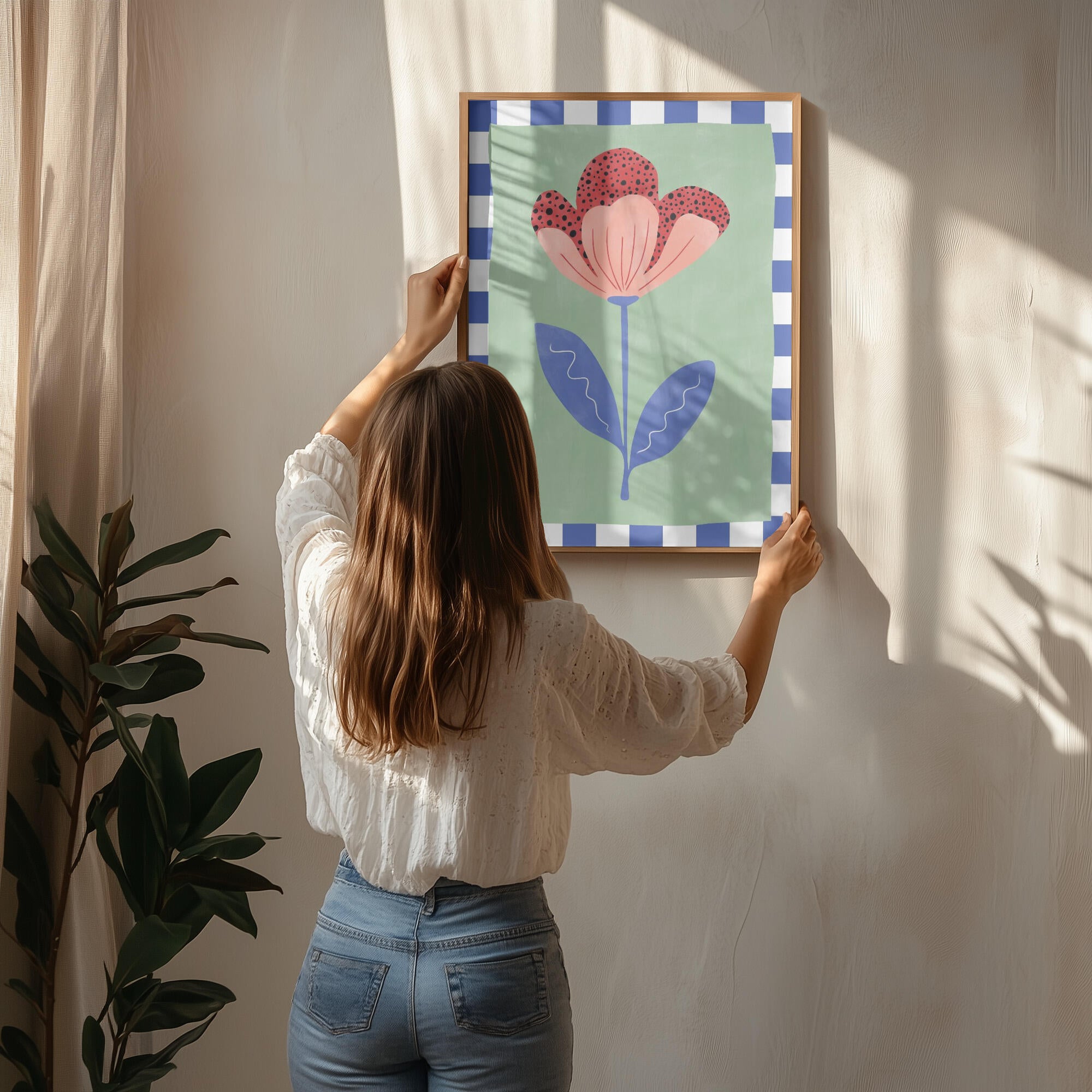 Stylized Flower With Red Petals And Black Dots