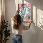 Woman in stripes in thought