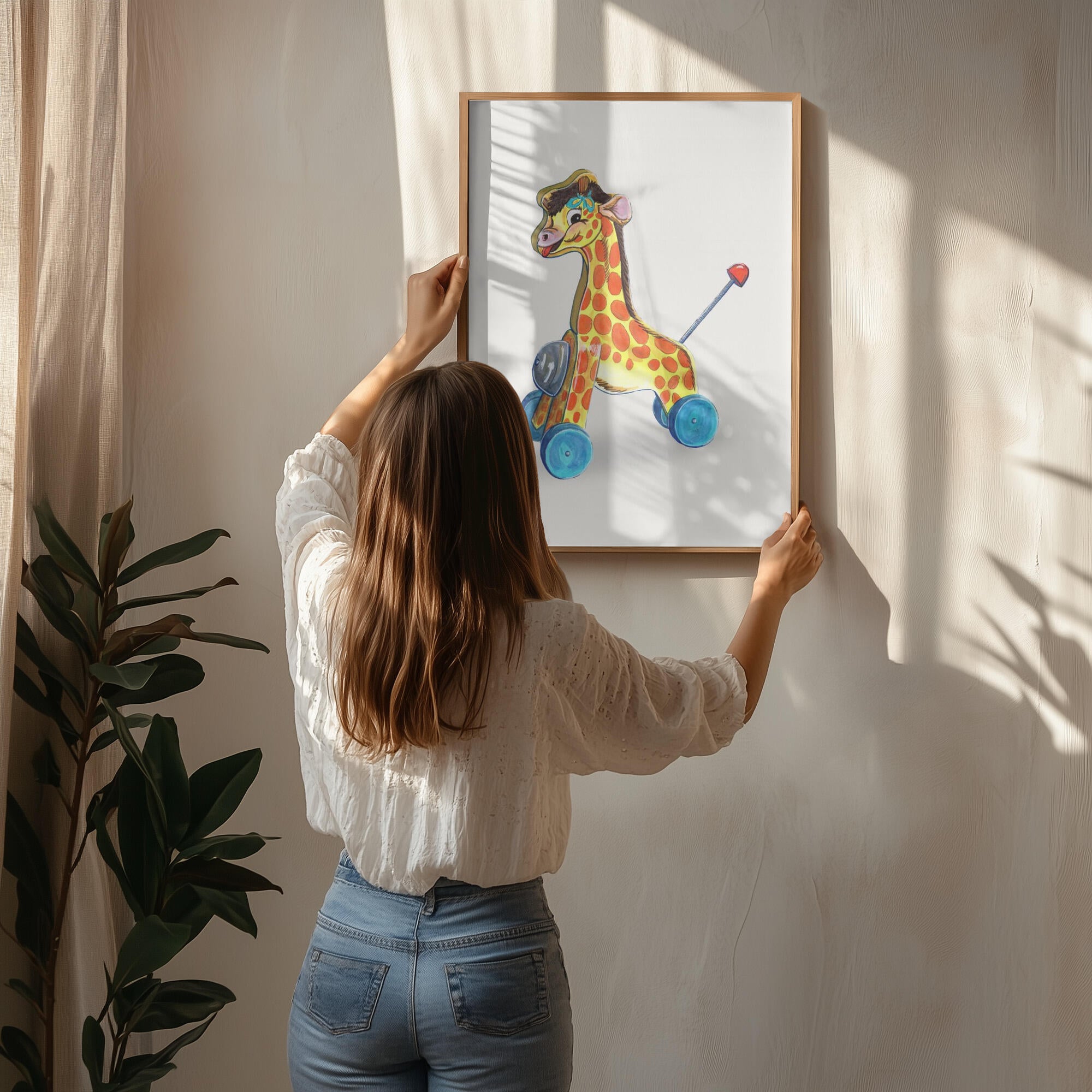 Wooden Giraffe Retro Toy By Renee Machan