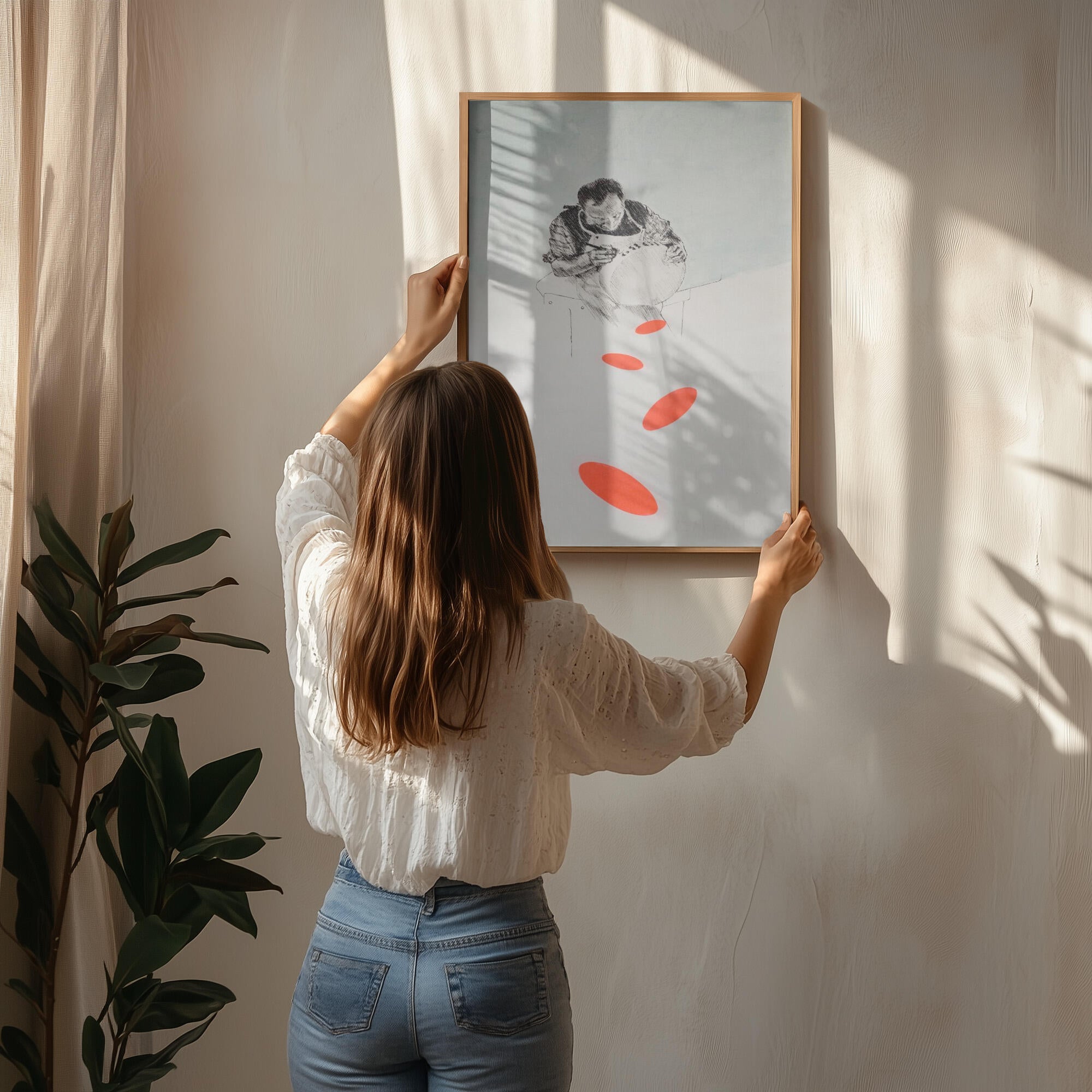 Man Drawing Orange Shapes