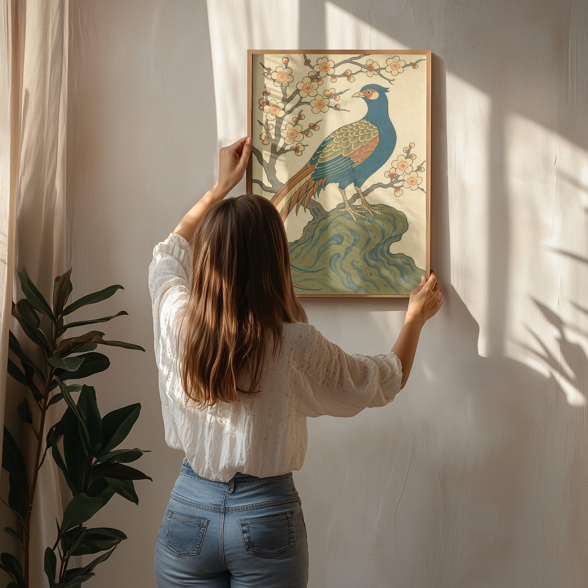 Ukiyo E Style Japanese Pheasant At Plum Blossom