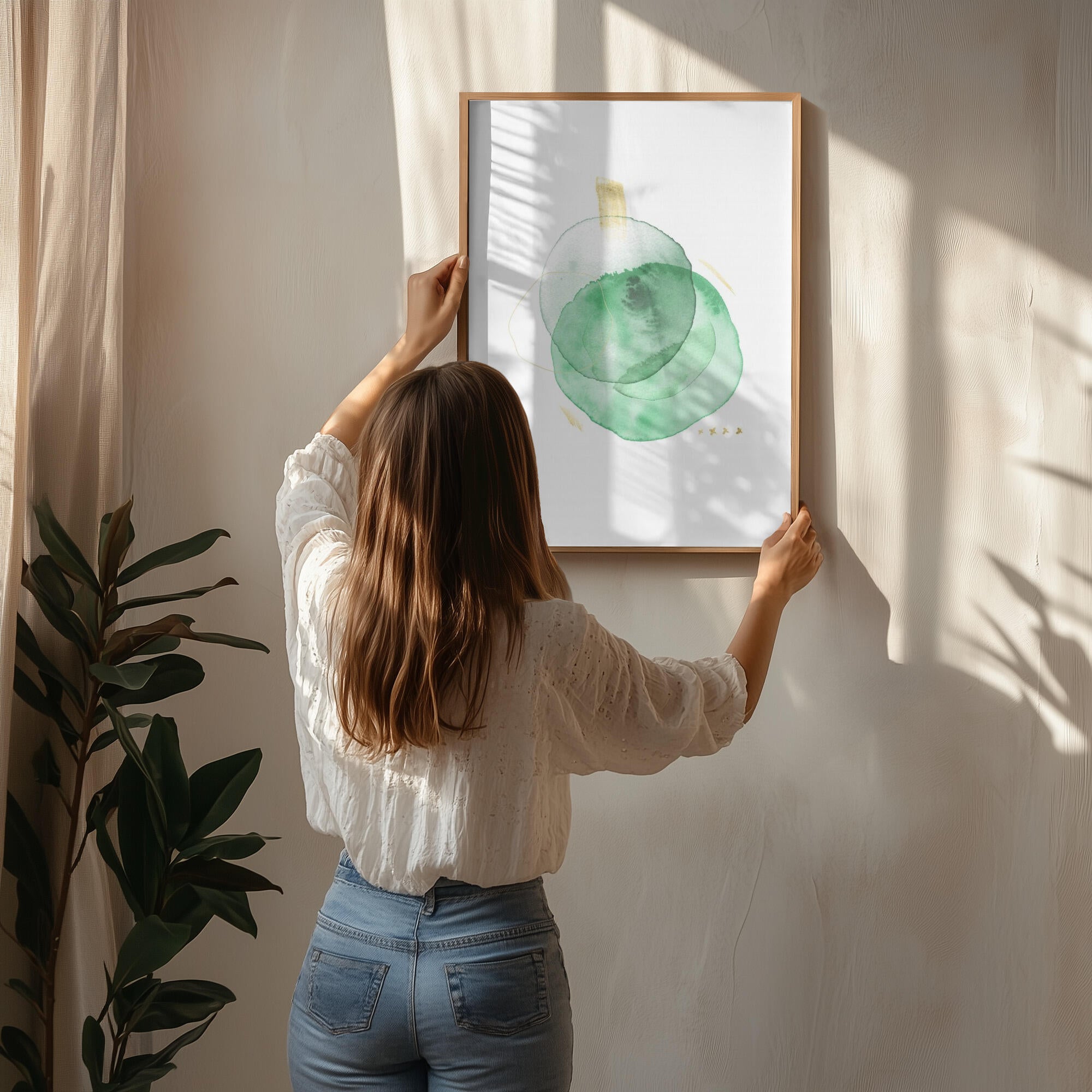 Watercolor Green Gold Abstract