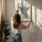 Thread portrait baby giraffe on handmade paper